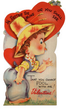 Vintage Valentine Card, HILLBILLY BOY STICKING OUT TONGUE, DARK KNIGHT SERIES picture