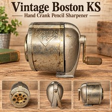 Vintage Boston KS 8 Hole Hand Crank Pencil Sharpener Metal USA Desk Mount picture