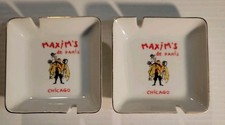 2 MAXIM'S de PARIS CHICAGO Square Porcelain Ceramic 2 Slot Ashtray MCM picture