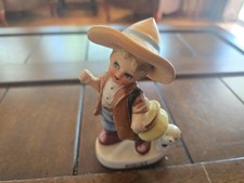 Vintage Lefton August Birthday Boy Figurine Fishing Boy Dog # 2300 Japan picture