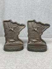 Lot of 2 Dezurik ISO 1996 Open House Cast Iron Bookends Minnesota Shaped picture