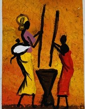 Vintage Handcrafted Paper Greeting Card Indigenous Mother & Newborn Cooking P1 picture
