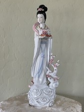 Vtg Asian Lady Geisha Style Porcelain Statue Figurine with Flowers & Fruit picture
