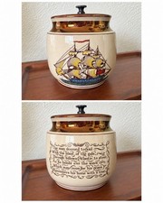 RARE Vintage Gray’s Pottery Tobacco Jar Humidor Nautical Clipper Ship Poem 1940s picture