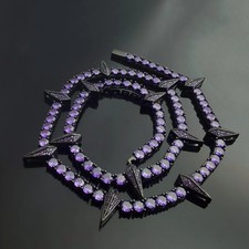 18K Black Gold Over Spiked Breaker Amethyst Tennis Choker Necklace For Men's 20