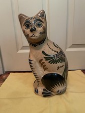 Vintage Tonala Mexican Pottery Cat -Hand Painted Folk Art – Cat Lover 14” picture