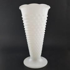 Anchor Hocking Trumpet Milk Glass Flower Vase Hobnail Bars 9.5