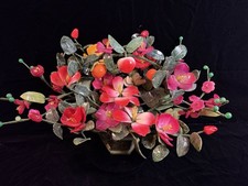 Jade Flower Stone green jade Carving Arrangement in Pot, 3.8kg, 16x13x10 picture