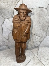 Handmade Wood Carved Folk Art Traveling Man Figurine Vintage  picture