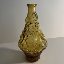 Vintage Amber Glass Wine Decanter Bottle (Fruit Basket Relief Pattern) 10.75 in. picture