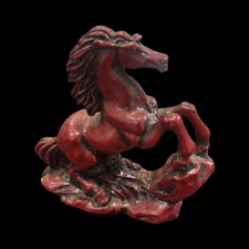 Vintage Wild Horse Sculpture Carved Red Resin Figure 3” picture