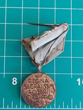 Vintage Catholic Regina Sacratissimi Rosarii Religious Medal On Ribbon Pin picture