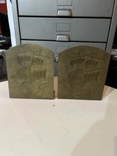 Vintage Nautical Clipper Sailing Ship Metal Library Bookends MCM picture
