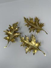 VTG MCM Brass Oak Leaves Metal Wall Hanging 3pc picture